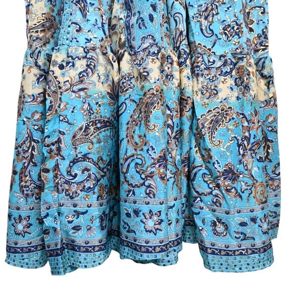 Raga Womens M Akira Ruffle Collar Maxi Dress Turquoise Blue NEW - Picture 8 of 12